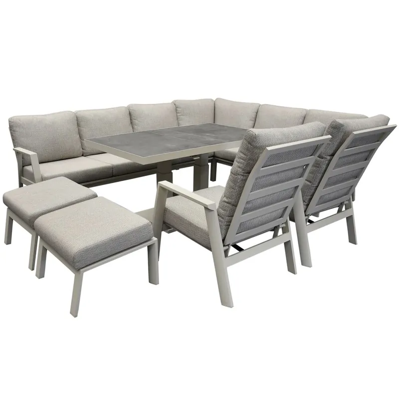 AVH-Collectie Barolo hoek dining loungeset 8 delig aluminium verstelbare tafel latte zand Rechtstreeks Van De Fabrikant