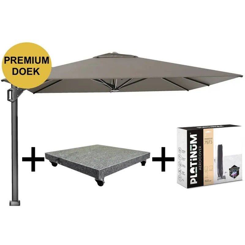 Betrouwbaar Platinum Beaufort premium zweefparasol 320x320 cm Havana met parasolvoet 120kg en hoes
