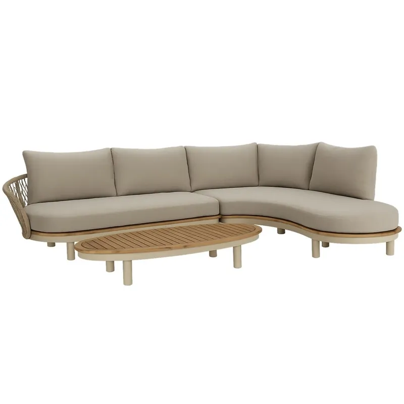 Laatste Versie AVH-Collectie Bermuda organische hoek loungeset 3 delig latte