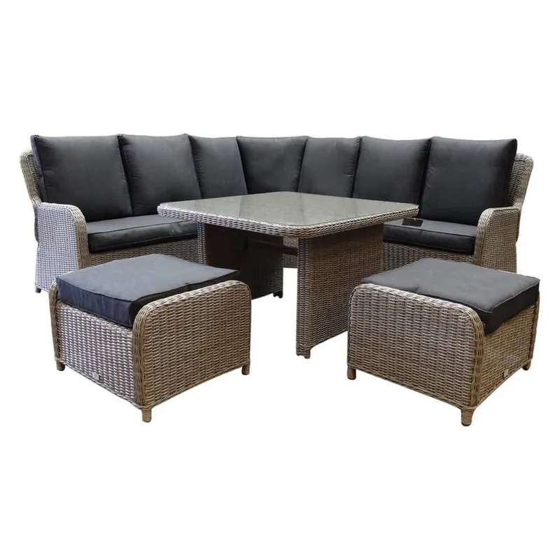 AVH-Collectie Bilbao hoek dining loungeset 6 delig grijs Op = Op