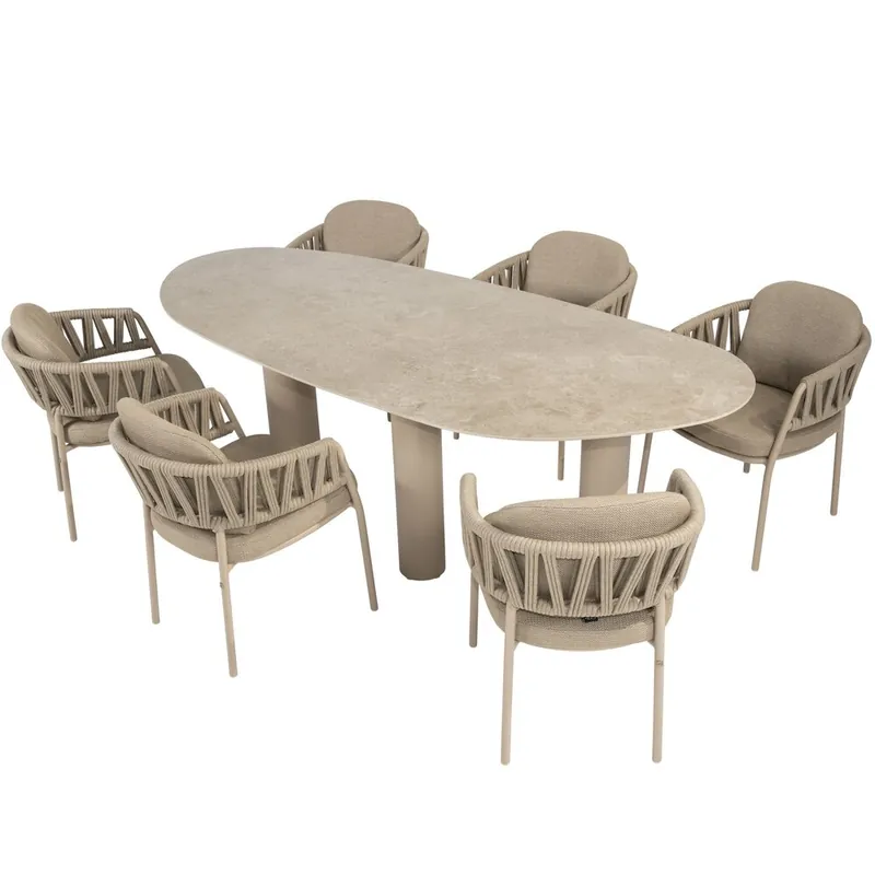Taste 4SO Calma Estate dining tuinset 240x105xH75 cm 7 delig latte keramiek Taste 4SO Gratis Retour