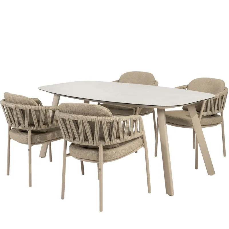 Taste 4SO Calma Manolo dining tuinset 180x95xH75 cm 5 delig latte keramiek Taste 4SO Betrouwbaar