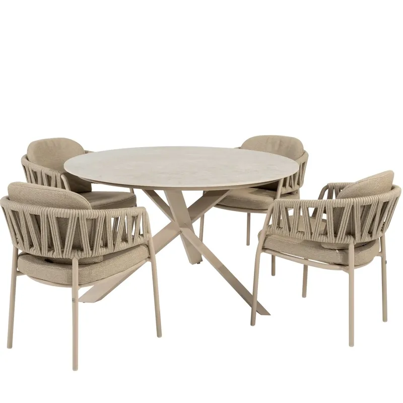 Taste 4SO Calma Prado dining tuinset 130xH75 cm rond 5 delig keramiek latte Taste 4SO Favoriet