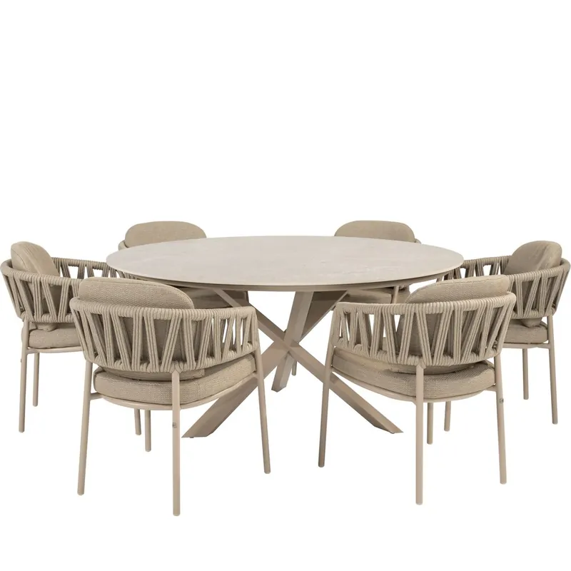 Seizoensaanbieding Taste 4SO Calma Prado dining tuinset 160xH75 cm rond 7 delig keramiek latte Taste 4SO