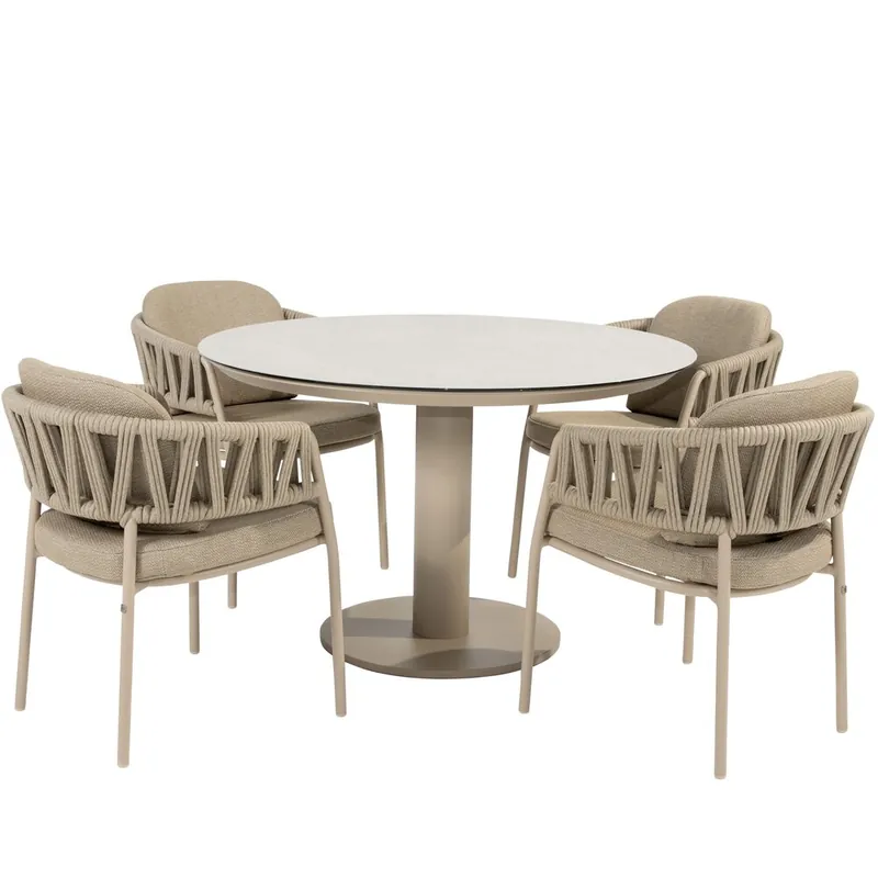 Alleen Vandaag Taste 4SO Calma Sarah dining tuinset 120xH75 cm rond 5 delig keramiek latte Taste 4SO