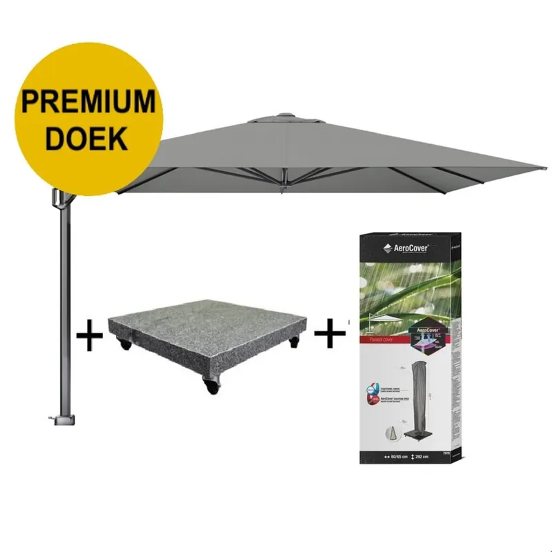 Actieprijs Platinum Challenger T1 premium zweefparasol 350x350 cm manhattan met parasolvoet 120kg en hoes