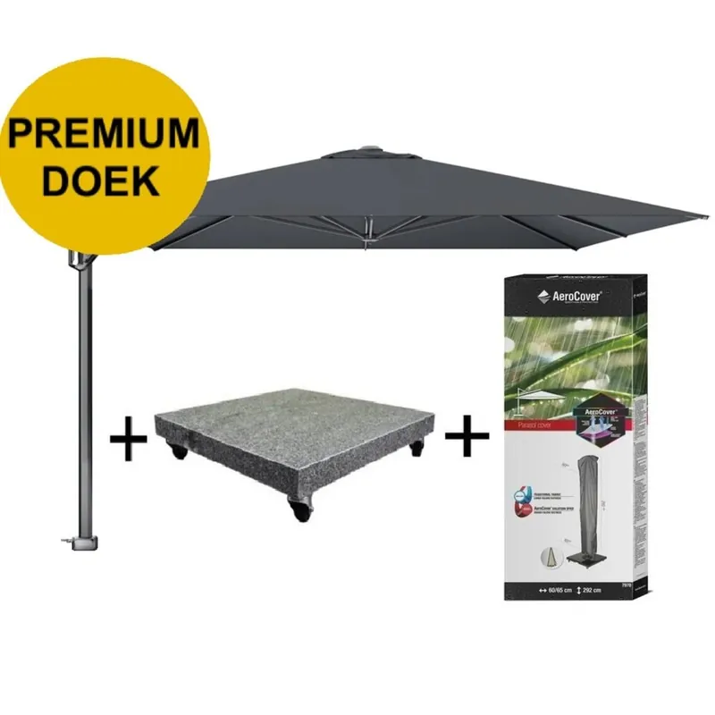 Nu Kopen Platinum Challenger T1 premium zweefparasol 350x350 cm faded black met parasolvoet 120kg en hoes