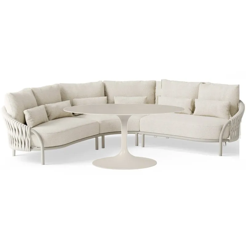 SUNS Feroli high dining hoek loungeset 4 delig Camel sand Misty rope Beachy bouclé SUNS Meest Verkocht