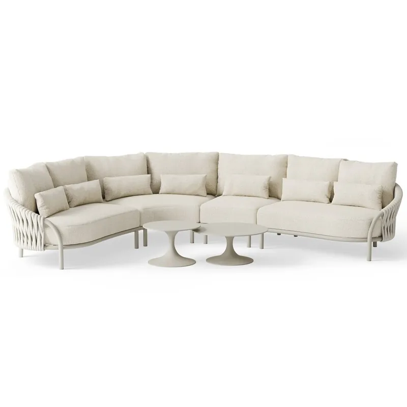 SUNS Feroli hoek loungeset 6 delig Camel sand Misty rope Beachy bouclé SUNS Alleen Vandaag