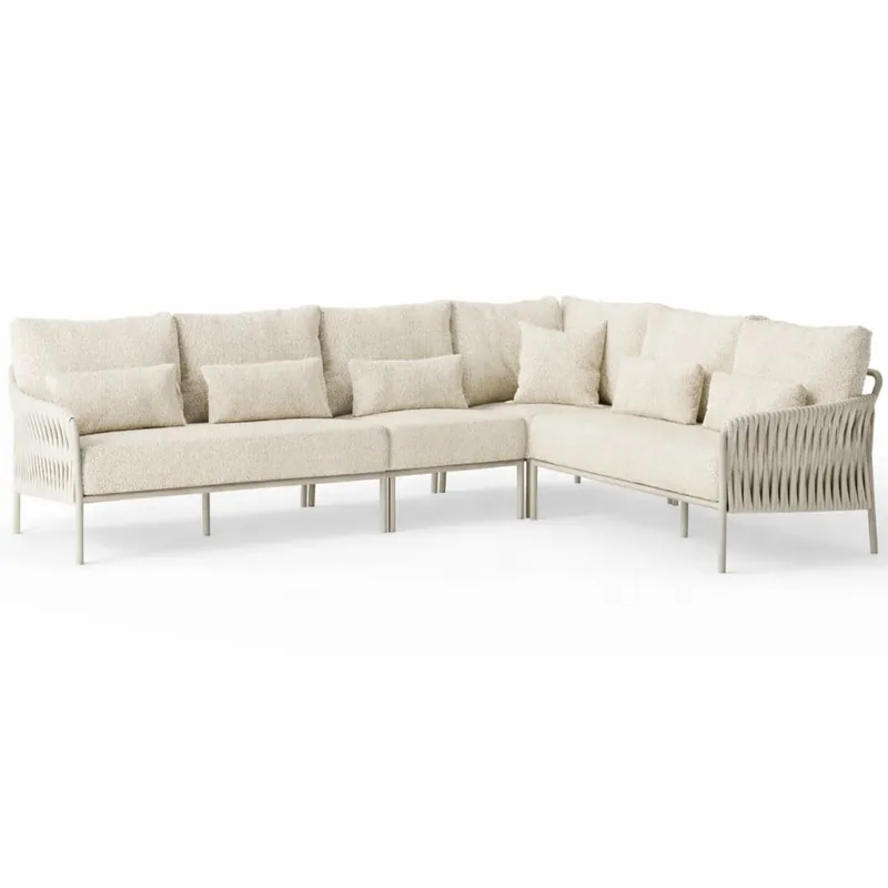 SUNS Fiavè hoek loungeset 4 delig Camel sand Misty rope Beachy bouclé SUNS Speciale Aanbieding