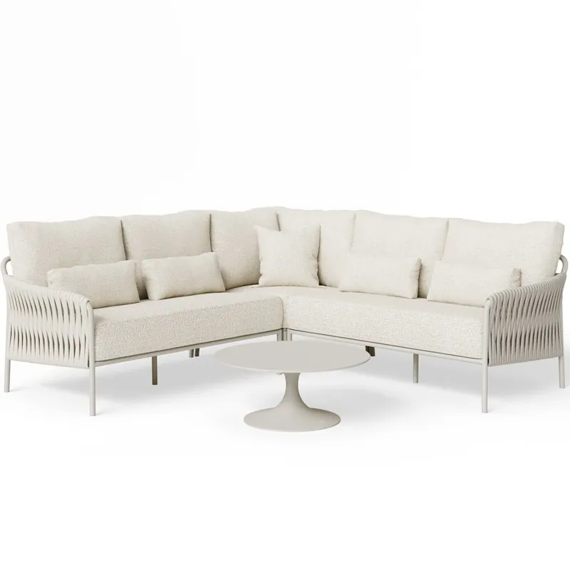 SUNS Fiavè hoek loungeset 4 delig Camel sand Misty rope Beachy bouclé SUNS Bestel Nu
