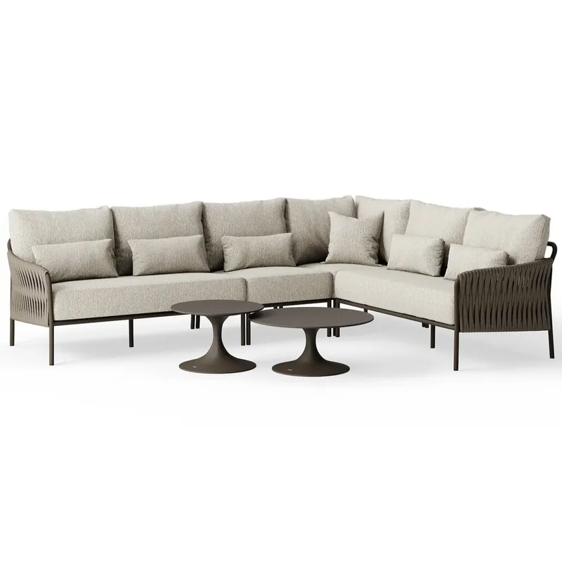 SUNS Fiavè hoek loungeset 6 delig Bronze Clouded rope Pebble desert bouclé SUNS Gereduceerde Prijs