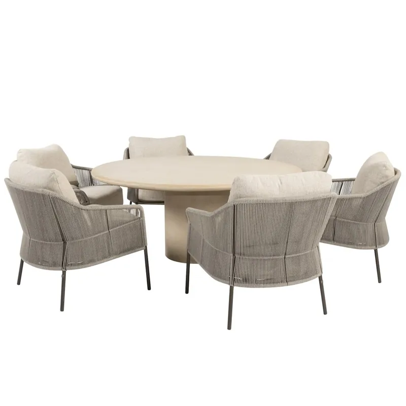 4 Seasons Outdoor Hampton Florence low dining tuinset 160xH69 cm rond 7 delig mortex terre Taste 4SO Bestseller