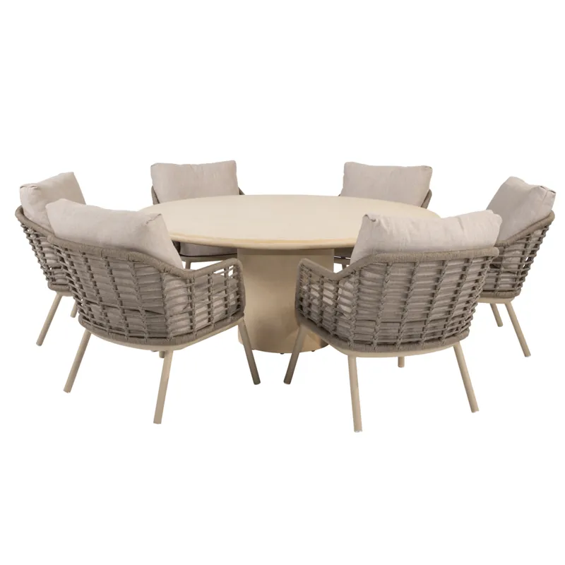 4 Seasons Outdoor Hampton Puglia low dining tuinset 160xH69 cm 7 delig mortex latte Taste 4SO Must-Have