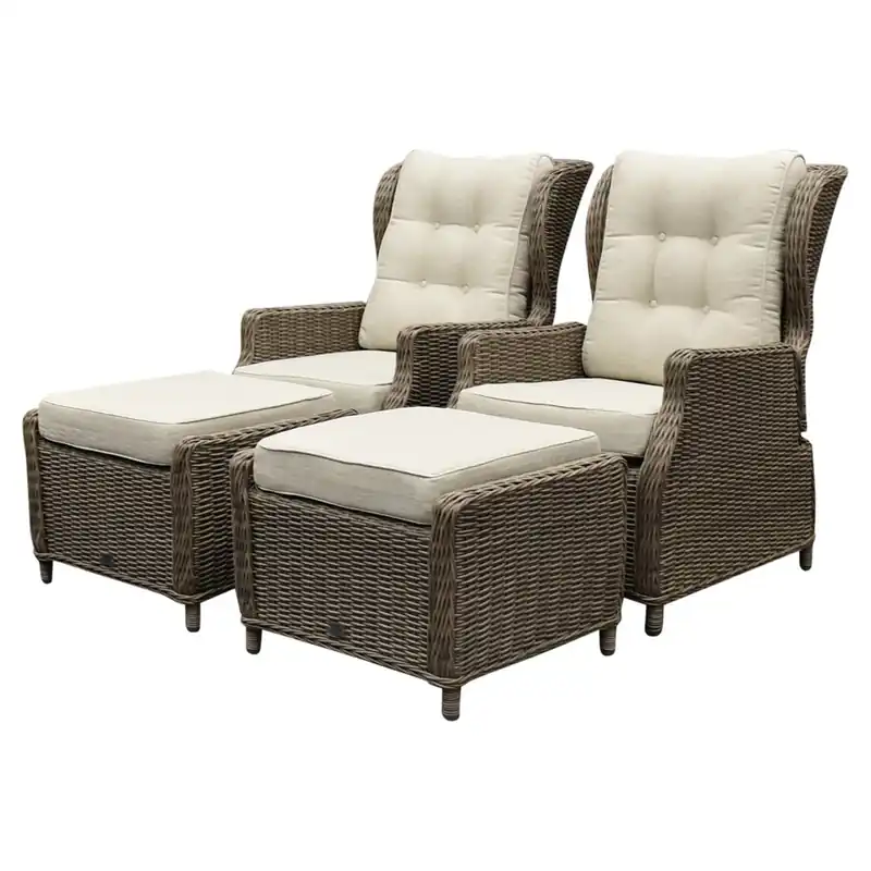 AVH-Collectie Ibiza lounge balkonset verstelbaar 4 delig bruin wicker naturel mixed weave kussen Beste Prijs