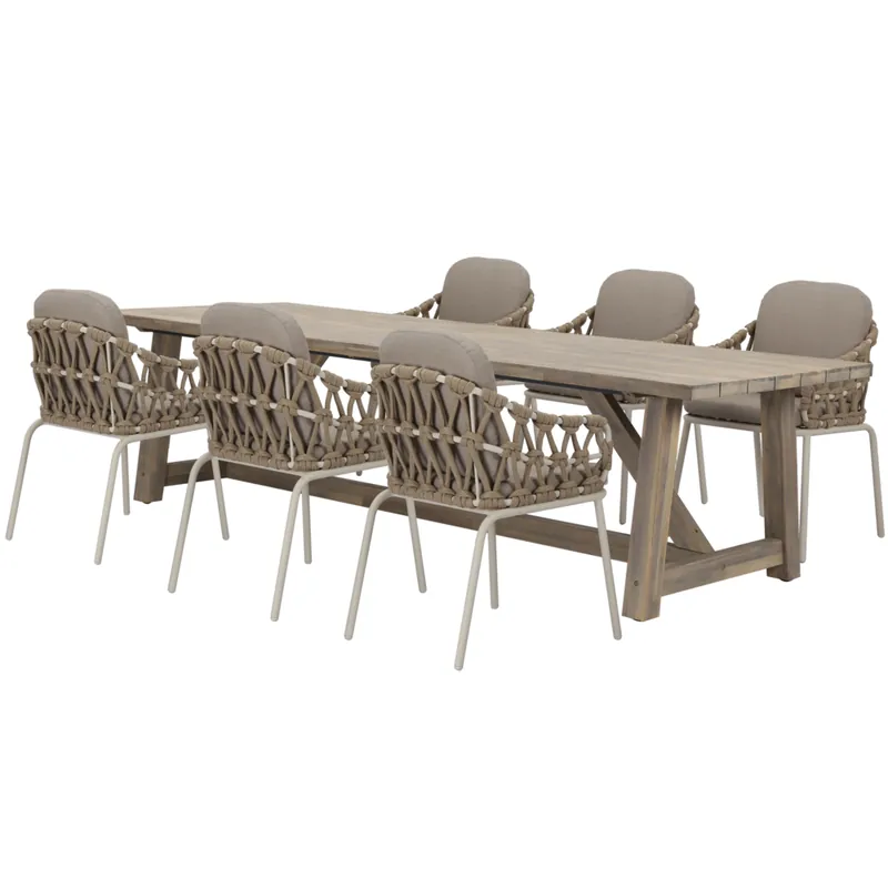 Weekendaanbieding AVH-Collectie Matera Ravello dining tuinset 250x100xH76 cm 7 delig zand rope