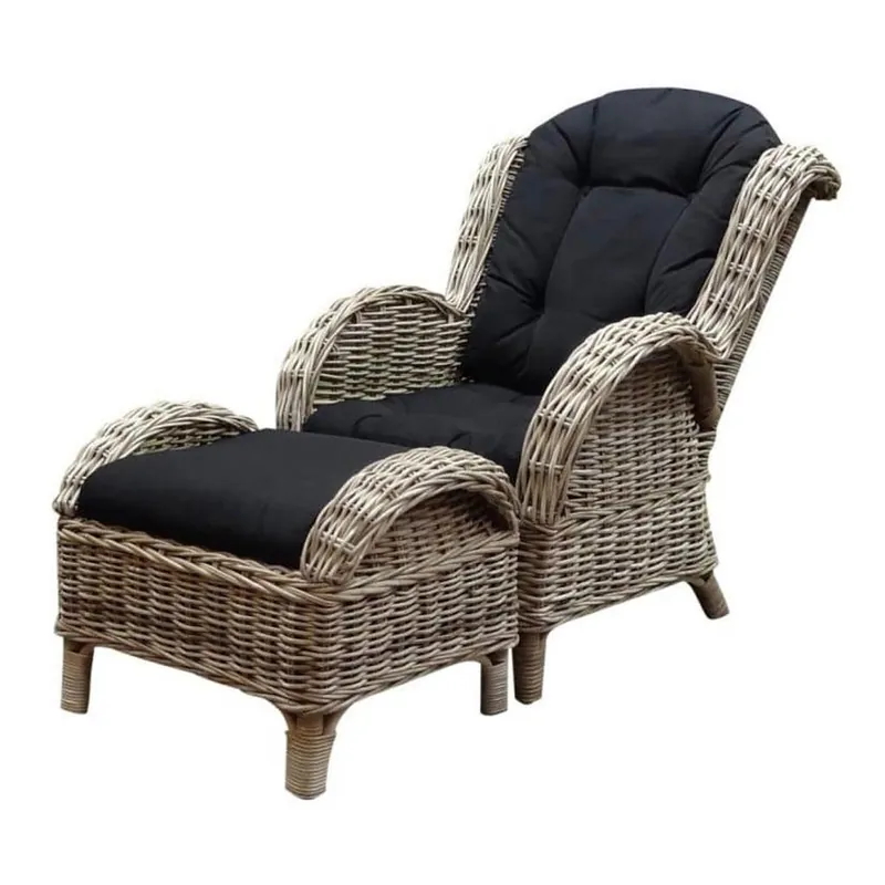 Korting AVH-Collectie Naturel lounge balkonset 2-delig naturel rotan zwart