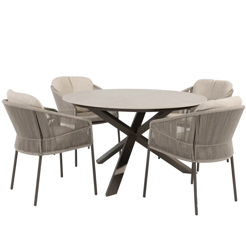 Meest Verkocht 4 Seasons Outdoor Prado Florence dining tuinset 130xH75 cm rond 5 delig keramiek terre Taste 4SO