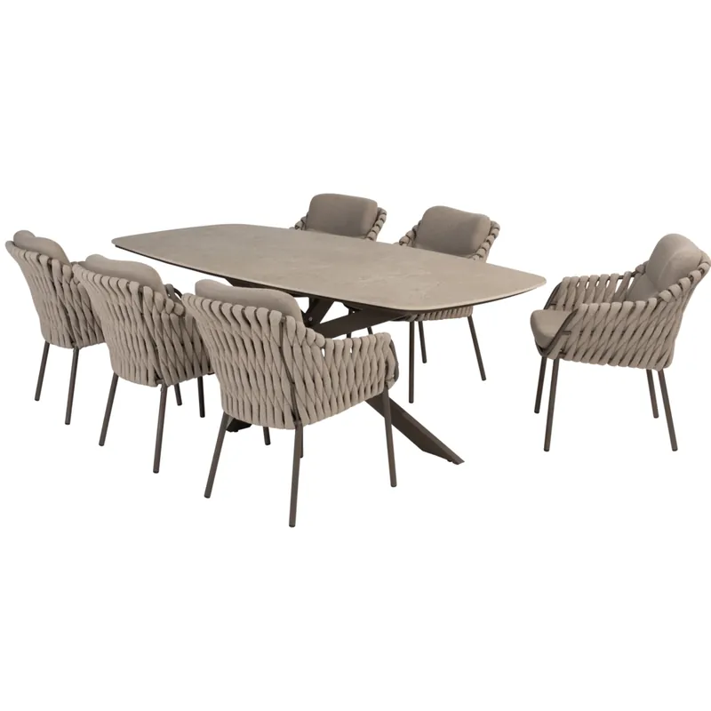 Bestel Nu 4 Seasons Outdoor Prado Montera barrel dining tuinset 7 delig 240x105xH75 cm keramiek terre 4 Seasons Outdoor