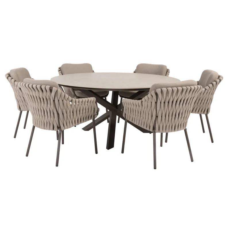 Aanbieding 4 Seasons Outdoor Prado Montera dining tuinset 160xH75 cm rond 7 delig keramiek terre 4 Seasons Outdoor