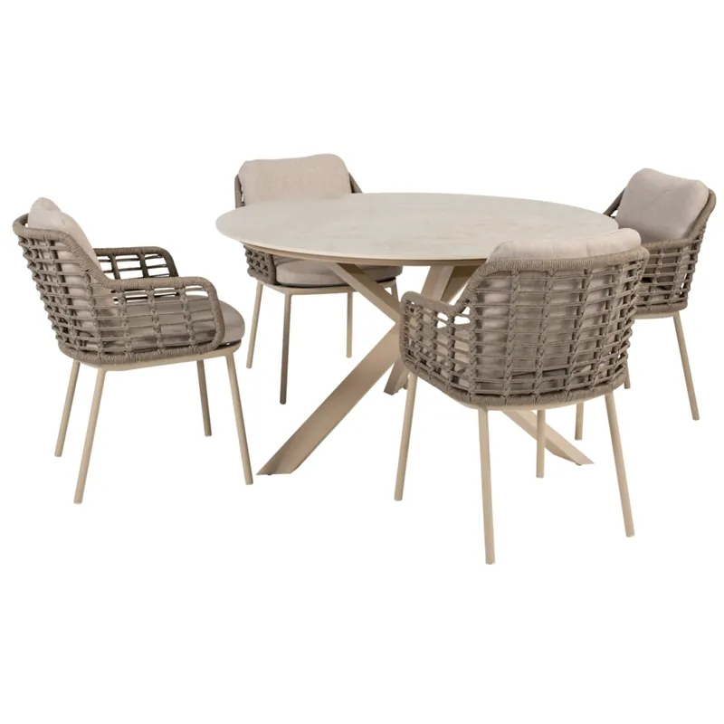 4 Seasons Outdoor Prado Puglia dining tuinset 130xH75 cm 5 delig keramiek latte Taste 4SO Meest Verkocht