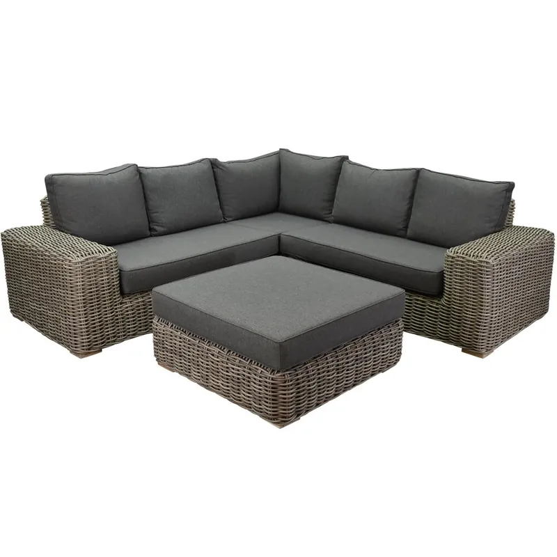 Lage Kosten AVH-Collectie Queen hoek loungeset 4 delig grijs wicker