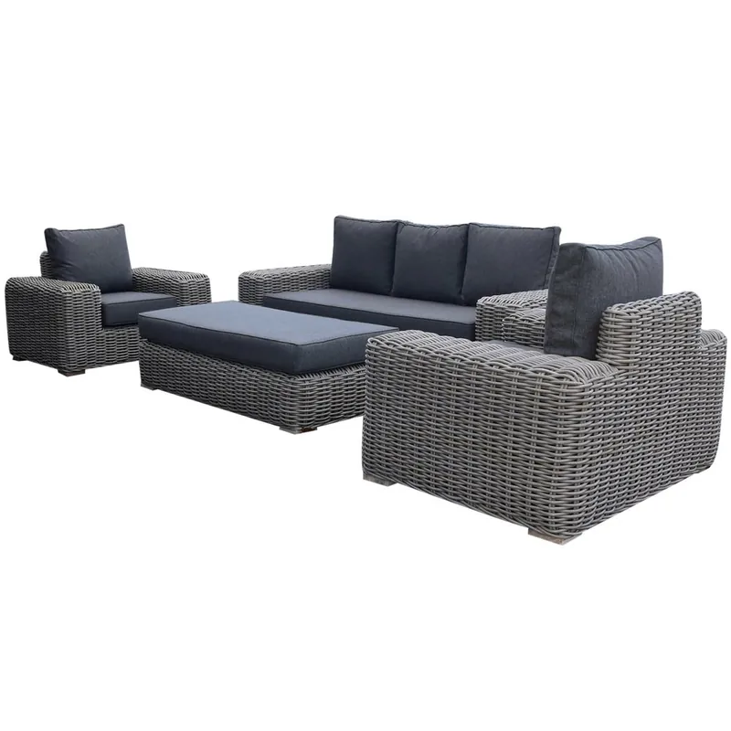 Finale Uitverkoop AVH-Collectie Queen stoel bank loungeset 4 delig grijs vlechtwerk