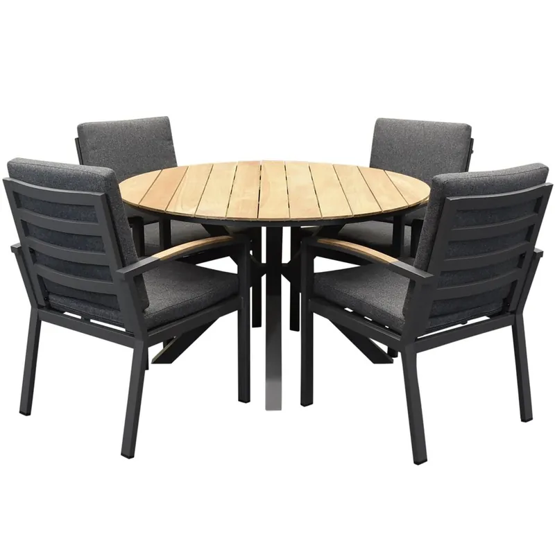 Laatste Versie AVH-Collectie Quincy Costa Rica dining tuinset 120xH75cm rond 5 delig antraciet