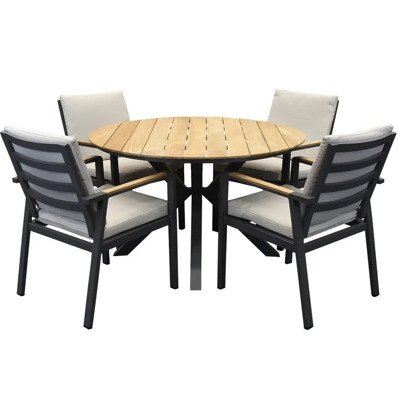 Speciale Aanbieding AVH-Collectie Quincy Lola dining tuinset 120xH75 cm rond 5 delig teak antraciet