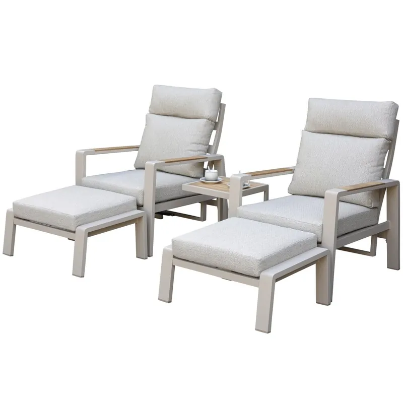 AVH-Collectie Ripasso lounge balkonset verstelbaar 5 delig latte zand aluminium teak Seizoensaanbieding