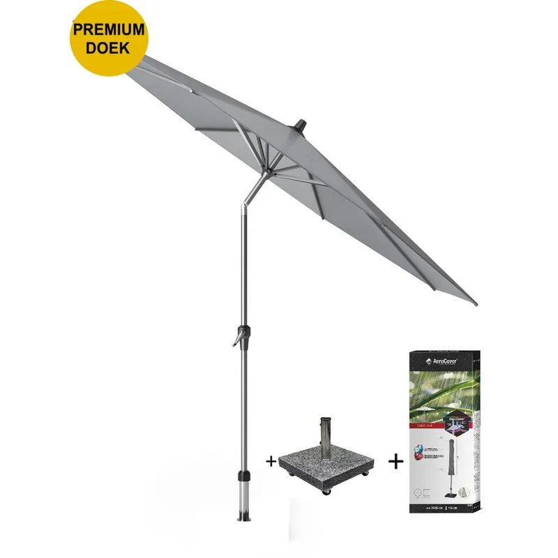 Hoge Kwaliteit Platinum Riva premium parasol 300 cm rond manhattan met kniksysteem met 40 KG voet en hoes