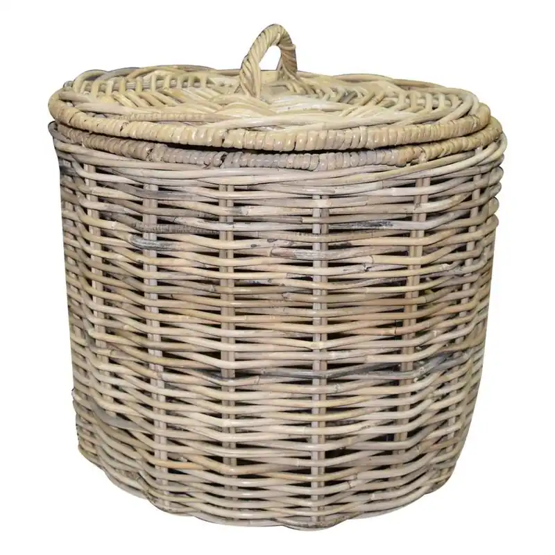 Beperkt Aanbod AVH-Collectie Rotty rotan mand met deksel 50x50 cm rond