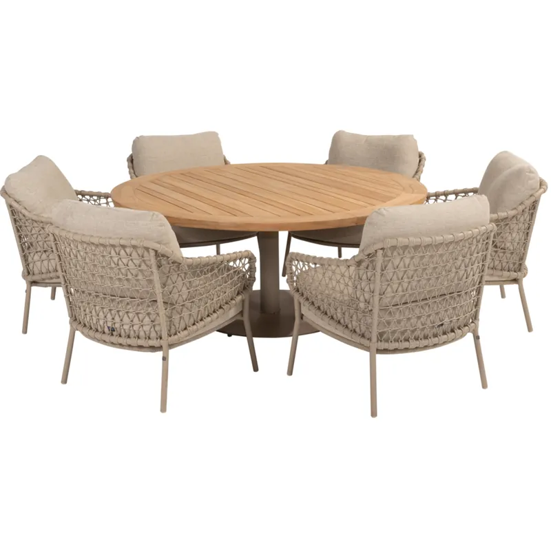 4 Seasons Outdoor Saba Sardinia low dining tuinset 7 delig 160 cm rond teak latte 4 Seasons Outdoor Premium