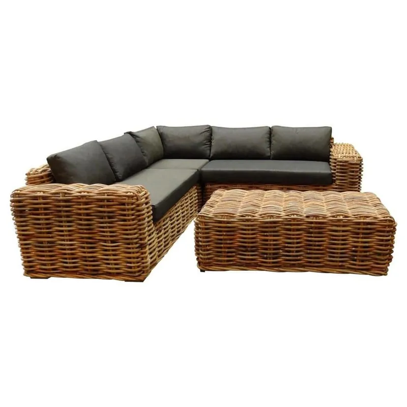 Populair AVH-Collectie Sabuga hoek loungeset 4-delig naturel rotan