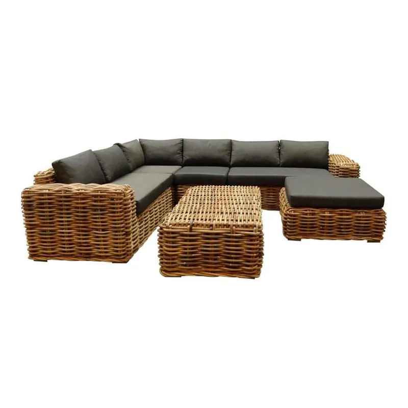Speciale Aanbieding AVH-Collectie Sabuga hoek loungeset 6-delig naturel rotan