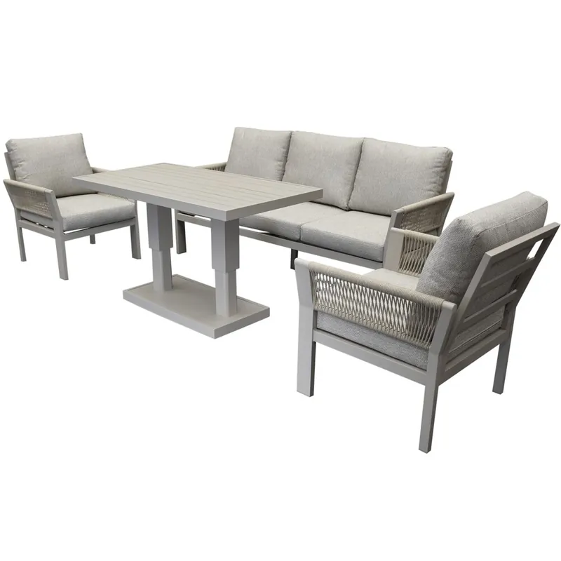 Koop Vandaag AVH-Collectie Saigon stoel bank dining loungeset 4 delig verstelbare tafel latte zand aluminium