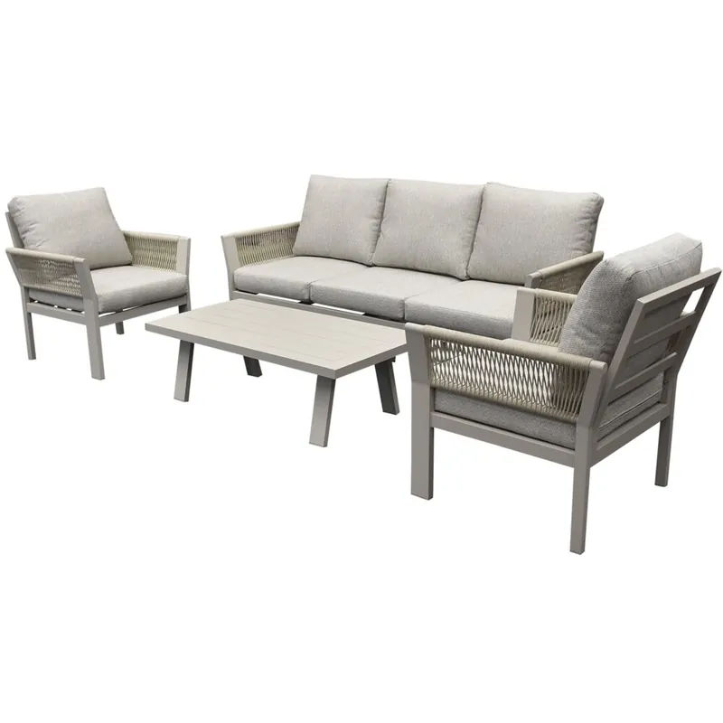 Seizoensaanbieding AVH-Collectie Saigon stoel bank loungeset 4 delig latte zand aluminium
