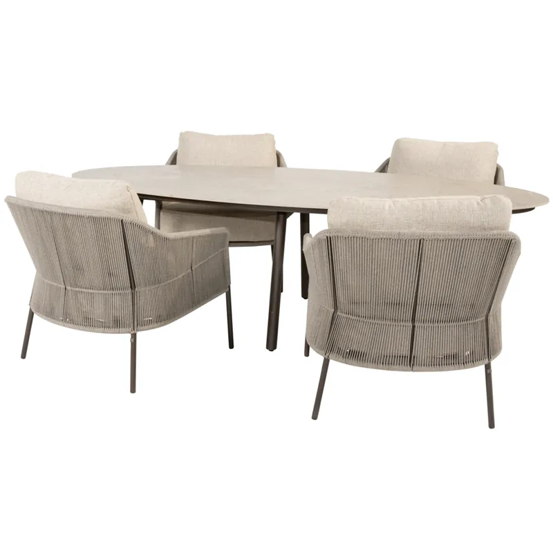 4 Seasons Outdoor Salute Florence low dining tuinset 220x105xH69 cm 5 delig keramiek terre Taste 4SO Seizoensaanbieding