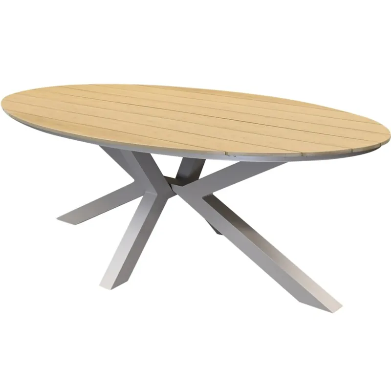 Rechtstreeks Van De Fabrikant AVH-Collectie Salvador dining tuintafel ovaal latte 220x114xH75 cm polywood blad zand