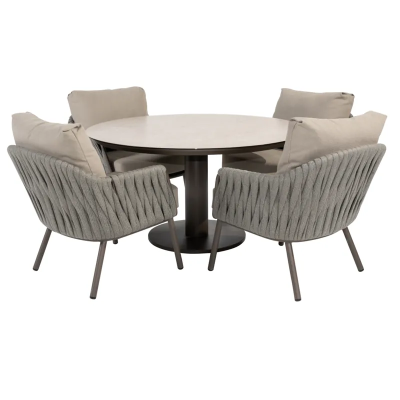 Seizoensaanbieding 4 Seasons Outdoor Sarah Cannes low dining tuinset 130xH69 cm 5 delig keramiek terre Taste 4SO