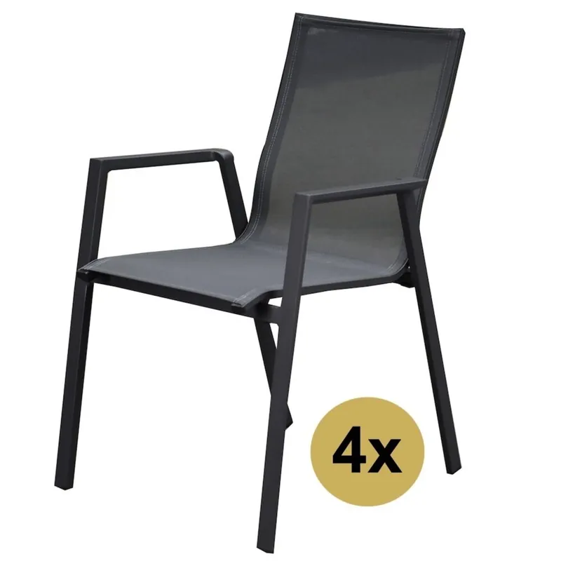 Beperkte Voorraad AVH-Collectie Set van 4 New Valley stapelbare tuinstoelen antraciet aluminium