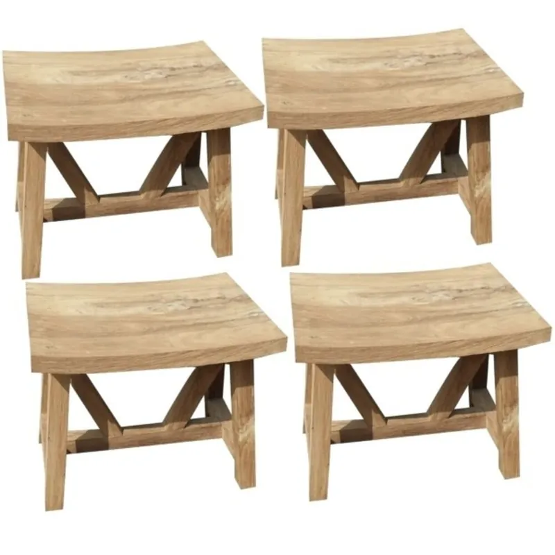 AVH-Collectie Set van 4 Stool voetenbank teak Exclusieve Aanbieding
