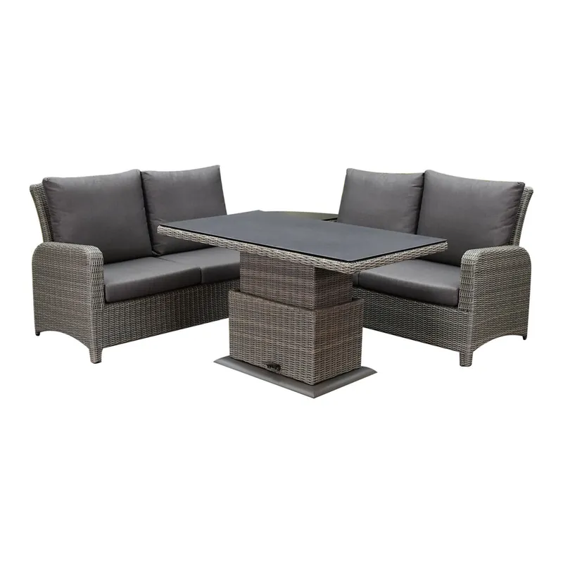 AVH-Collectie Showroommodel Florida hoek dining loungeset 4 delig verstelbare tafel bruin grijs Must-Have