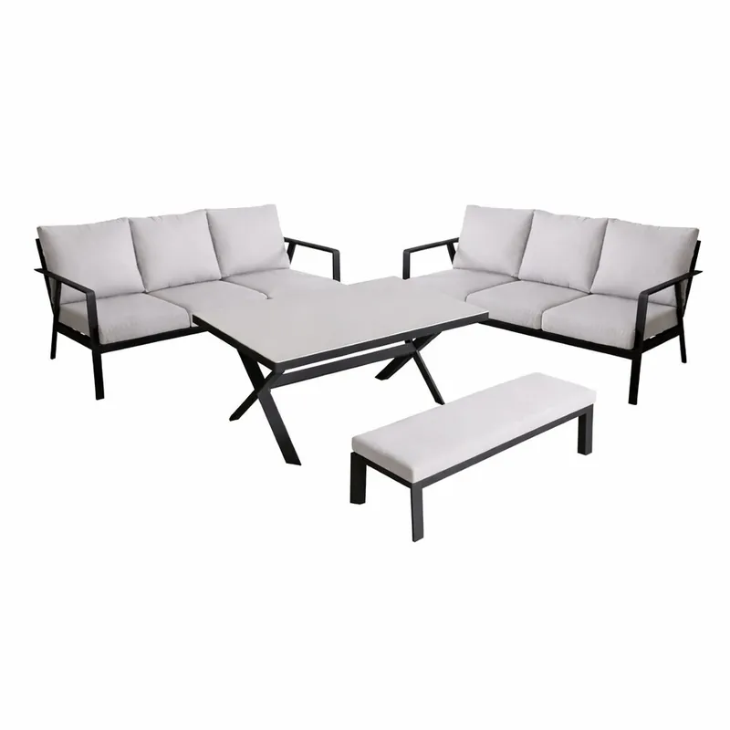 Fabrieksprijs AVH-Collectie Showroommodel Jamaica bank dining loungeset 4 delig aluminium antraciet