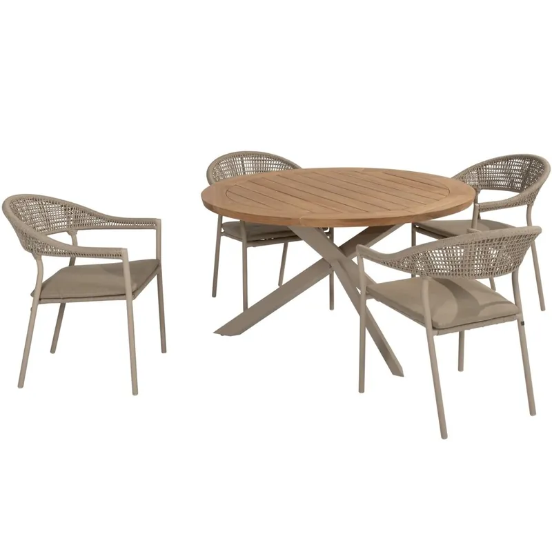 Speciale Aanbieding Taste 4SO Sienna Prado dining tuinset 130 cm rond 5 delig zand teak Taste 4SO