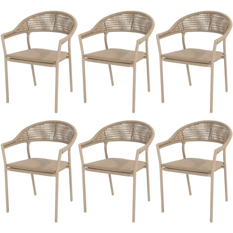 4 Seasons Outdoor Sienna stapelbare dining tuinstoel rope venao latte Taste 4SO set van 6 Hoge Kwaliteit