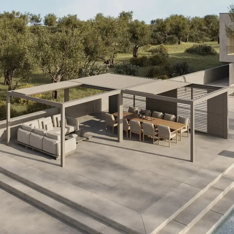 Seizoensaanbieding SUNS SUNS Luxe Gazebo overkapping elektrische intrekbaar dak en verlichting camel sand