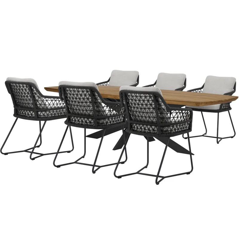 AVH-Collectie Taranto Lido dining tuinset 240x110xH75 cm 7 delig antraciet Fabrieksprijs