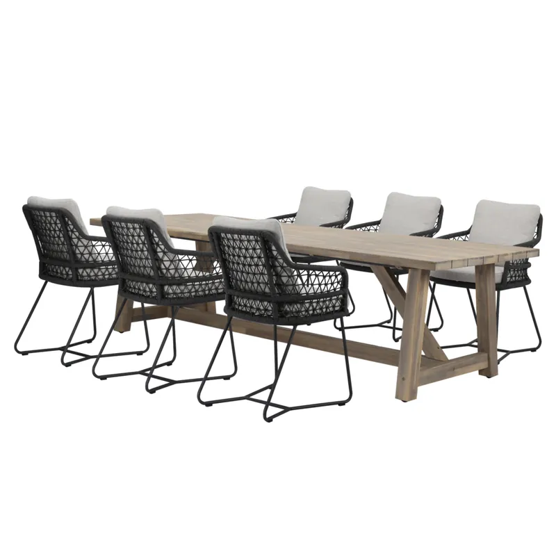 AVH-Collectie Taranto Ravello dining tuinset 250x100xH76 cm 7 delig antraciet rope acacia Goedkoop