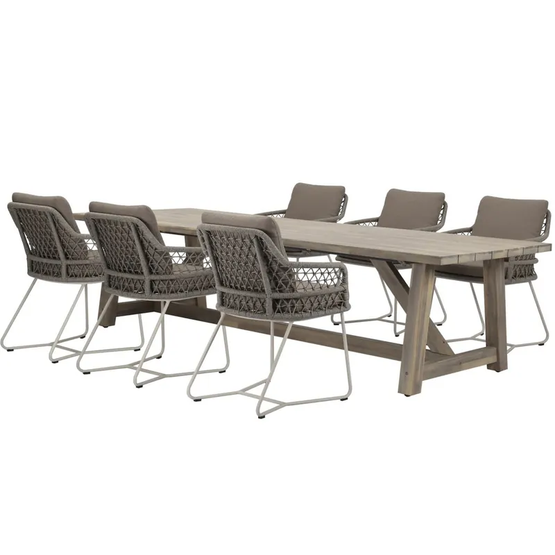 Meest Verkocht AVH-Collectie Taranto Ravello dining tuinset 250x100xH76 cm 7 delig rope acacia